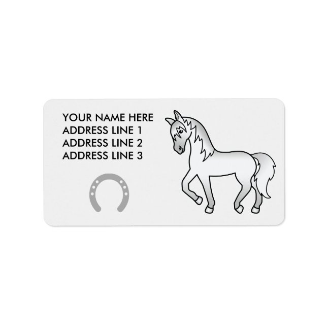 Grey Trotting Cartoon Horse Label (Front)