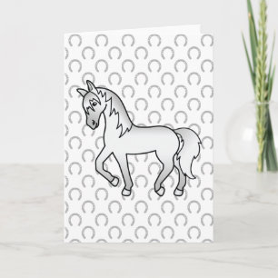 Grey Trotting Horse Cute Cartoon Illustration Card