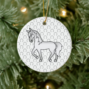 Grey Trotting Horse Cute Cartoon Illustration Ceramic Tree Decoration