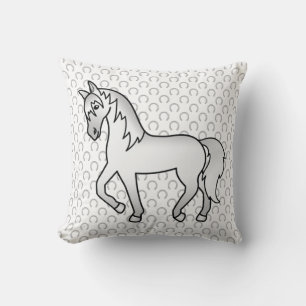 Grey Trotting Horse Cute Cartoon Illustration Cushion