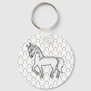 Grey Trotting Horse Cute Cartoon Illustration Key Ring