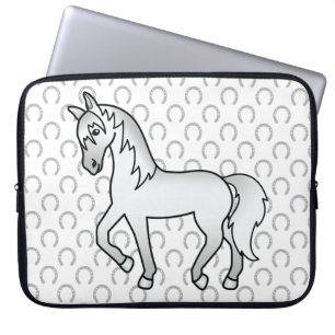 Grey Trotting Horse Cute Cartoon Illustration Laptop Sleeve