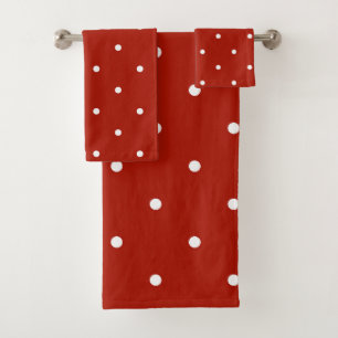 grey, turkey red and white dots bath towel set