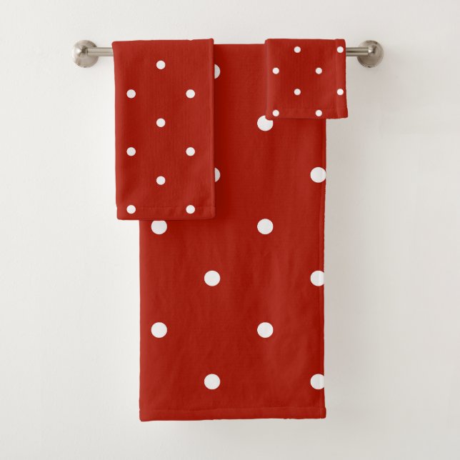 grey, turkey red and white dots bath towel set (Insitu)