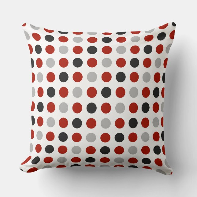 grey, turkey red and white dots cushion (Front)