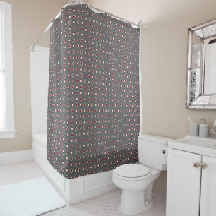 grey, turkey red and white dots shower curtain
