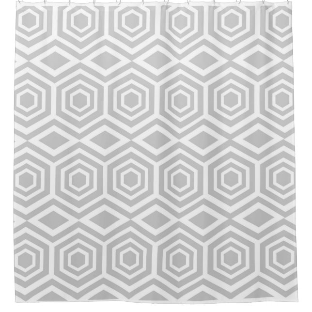 Grey Turkish Geometric Pattern Shower Curtain (Front)
