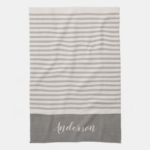 Grey Turkish Stripes Monogram   Farmhouse Tea Towel