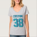 Grey & Turquoise Adults | Sports Football Jersey T-Shirt<br><div class="desc">Grey & Turquoise Adults | Sports Football Jersey Design • Womens Jersey T-Shirt</div>