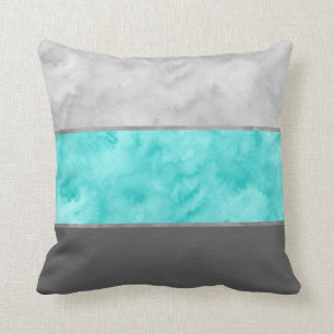 Grey Turquoise Block Stripes Cushion