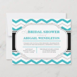 Grey & Turquoise Chevron Bridal Shower Invitations