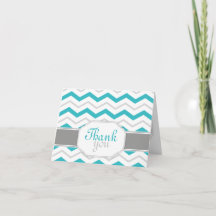 Grey & Turquoise Chevron Trendy Thank You Cards