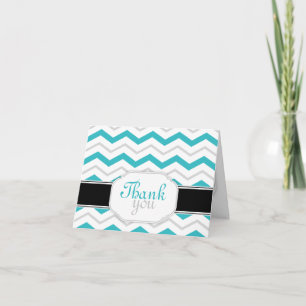 Grey & Turquoise Chevron Trendy Thank You Cards