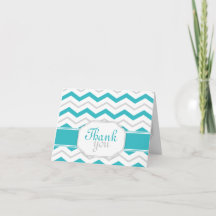Grey & Turquoise Chevron Trendy Thank You Cards