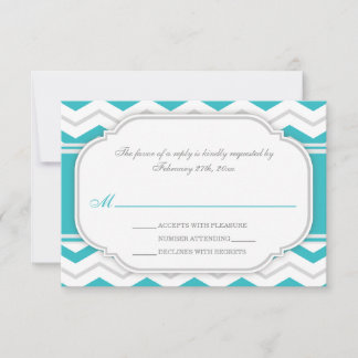 Grey Turquoise Chevron Wedding Reception RSVP Card