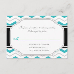 Grey Turquoise Chevron Wedding Reception RSVP Card