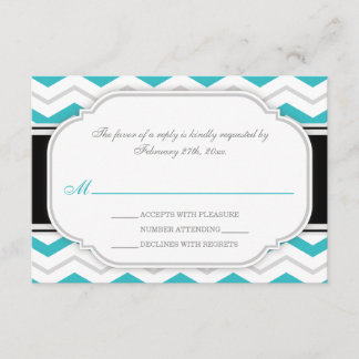 Grey Turquoise Chevron Wedding Reception RSVP Card