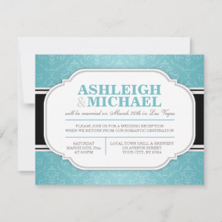 Grey & Turquoise Damask Wedding Reception ONLY Invitation