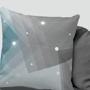 Grey Turquoise & White Geometric Pattern Cushion
