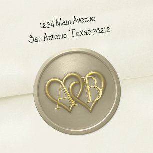 Grey Two Hearts Monogram Wedding Classic Round Sticker