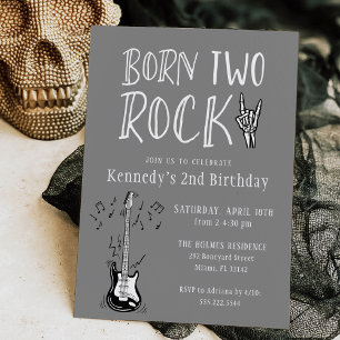 Grey Two Rock Guitar 2nd Birthday Party Invitation
