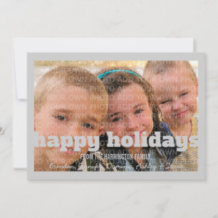 Grey Typography Happy Holidays Flat Photo Card