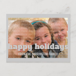 Grey Typography Happy Holidays Photo Postcard