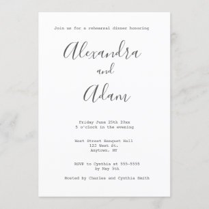Grey typography rehearsal dinner invitations