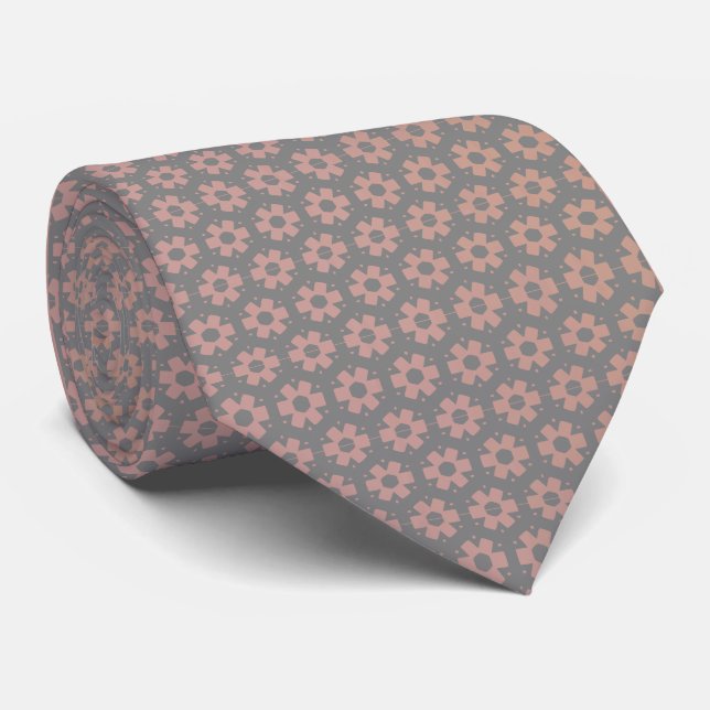 Grey und Rose Metallic Pattern Tie (Rolled)