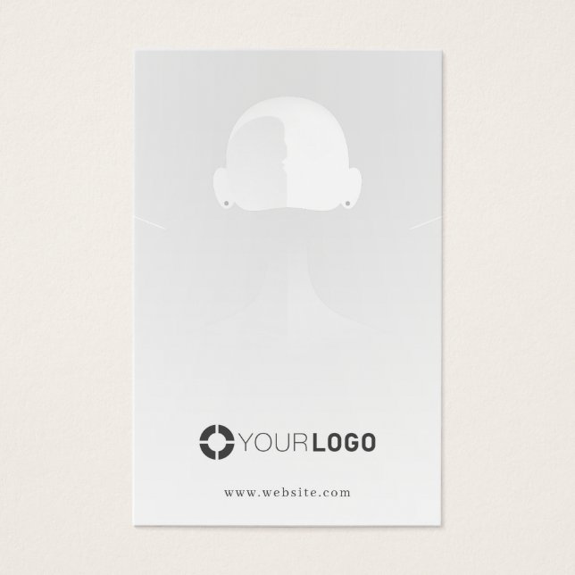 Grey unique portrait custom logo earring display (Front)