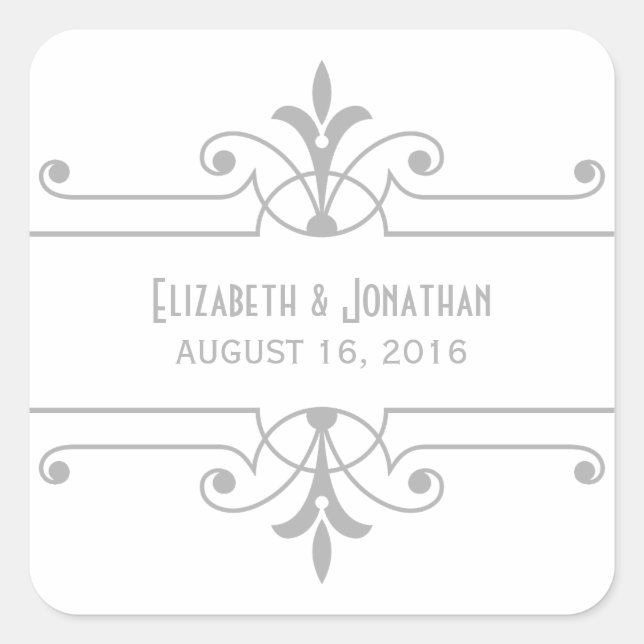 Grey v2 Fancy Ornamental Wedding Stickers (Front)