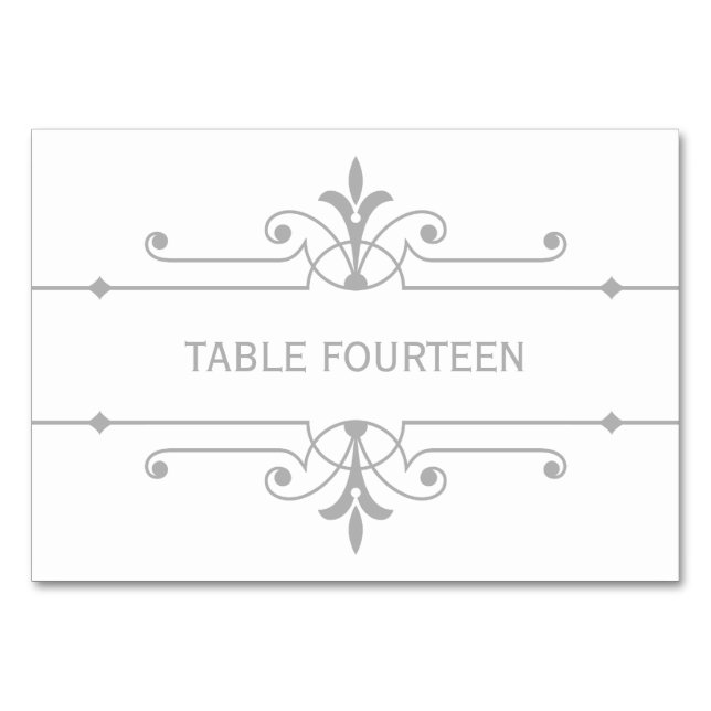 Grey v2 Fancy Ornamental Wedding Table Card (Front)