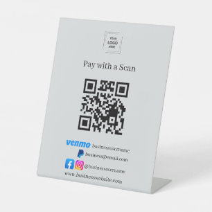 Grey Venmo PayPal QR Code Scan to Pay Pedestal  Sign