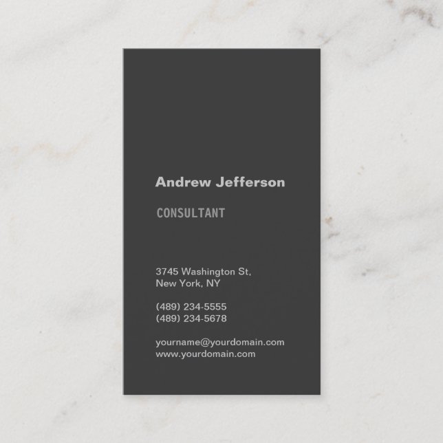 Grey Vertical Standard Size Business Card (Front)