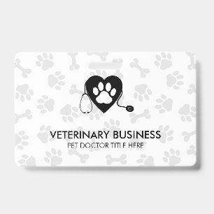 Grey Veterinarian Paw Heart Stethescope Pet ID Badge