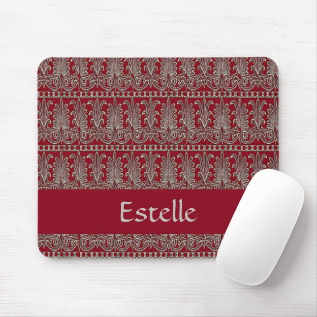 Grey Victorian decorative pattern maroon Mouse Pad (With Mouse)