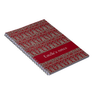 Grey Victorian decorative pattern maroon Notebook