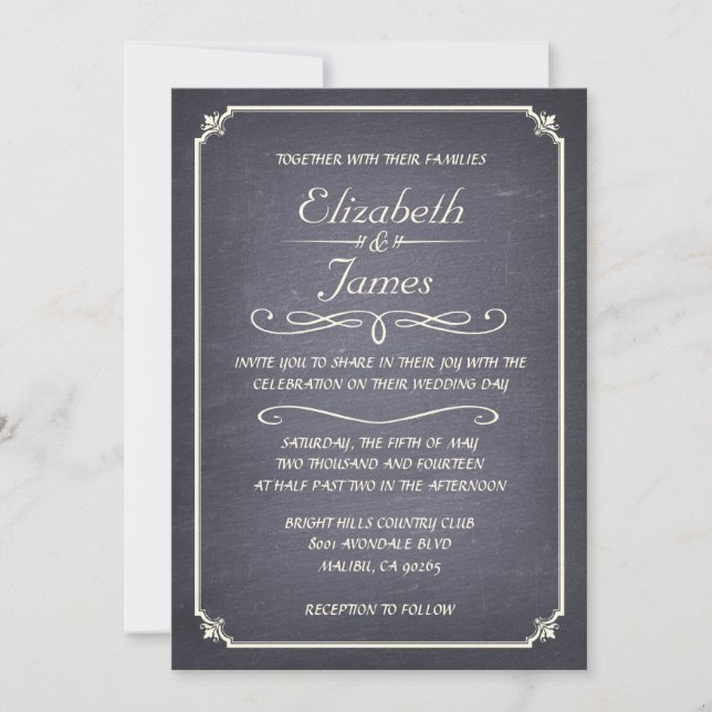 Grey Vintage Chalkboard Wedding Invitations (Front)