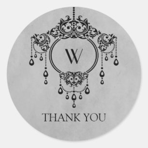 Grey Vintage Chandelier Thank You Stickers