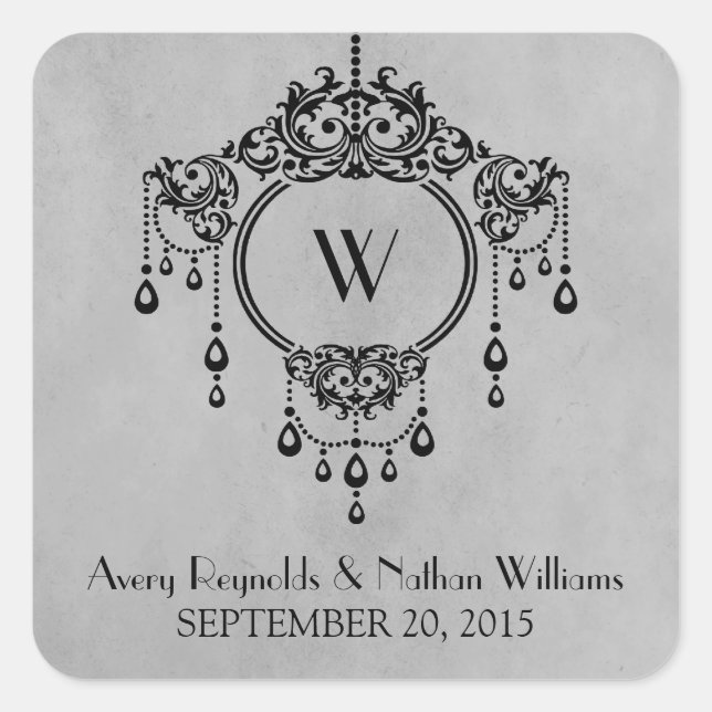 Grey Vintage Chandelier Wedding Stickers (Front)