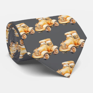 Grey Vintage Child's Car Toy Pattern Tie
