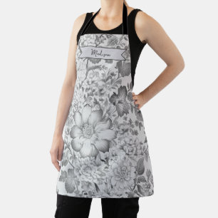 Grey Vintage Chinoiserie Floral Personalised Apron