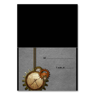 Grey Vintage Clock Wedding Place Card v2