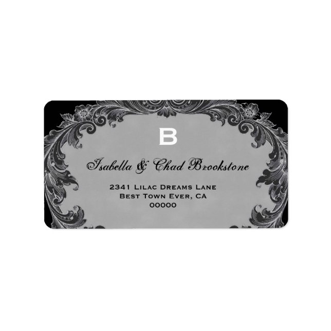 Grey Vintage Curlicue Wedding Monogram G460 Label (Front)