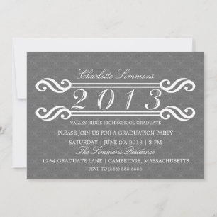 Grey Vintage Damask 2013 Graduation Invitation