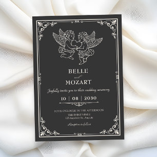 Grey vintage elegant angels wedding  invitation