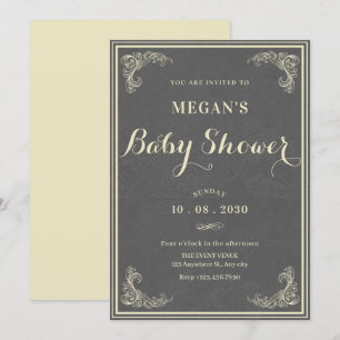 Grey vintage elegant baby shower  invitation