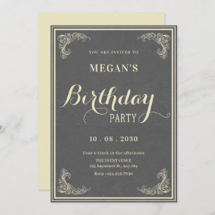 Grey vintage elegant birthday  invitation
