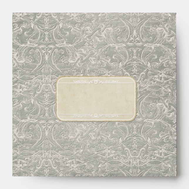 Grey Vintage French Regency Lace Weddings Envelopes (Front)