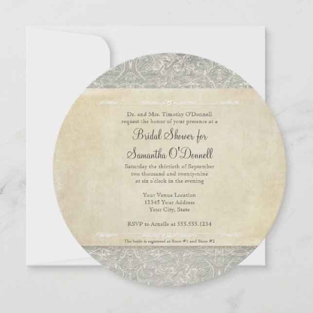 Grey Vintage French Regency Lace Weddings Invitation (Front)